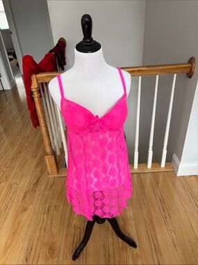 Sea Hot Pink Lace Babydoll Chemise
